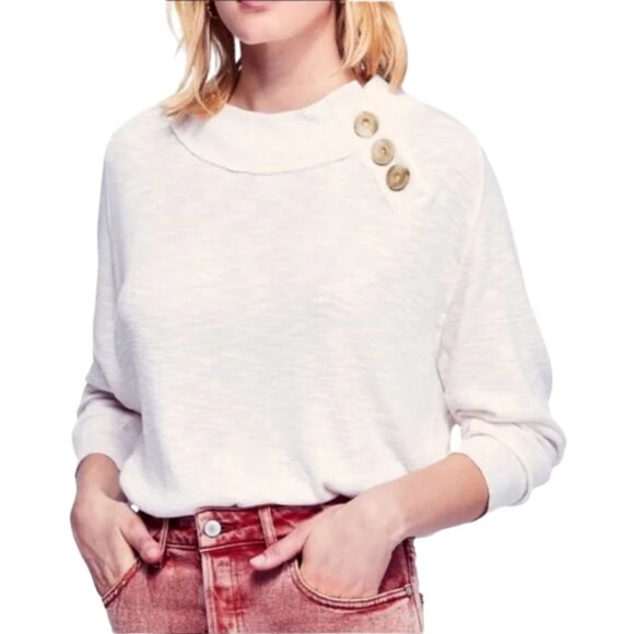Free People We the Free Don't Forget Me Top Womens Medium Ivory Long Sleeve Boho - Picture 2 of 16